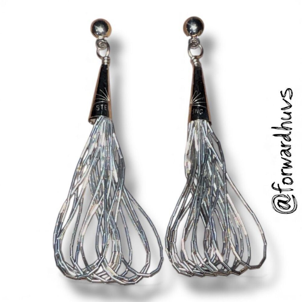10-Strand Sterling Silver Liquid Silver Earrings with Sterling Cone